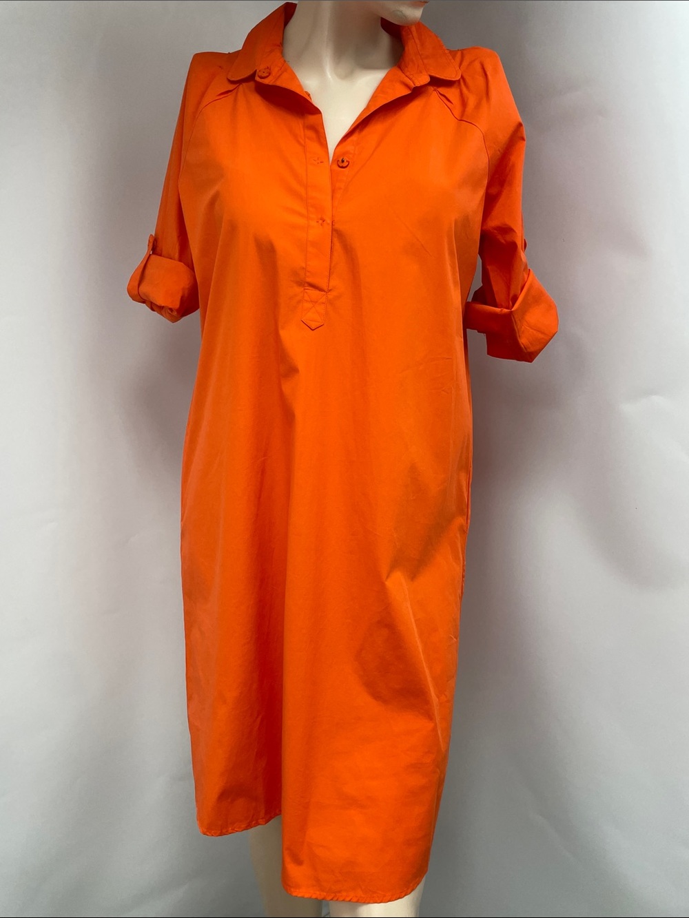 Victoire Paris Bright Orange Collared Midi Shirt Dress